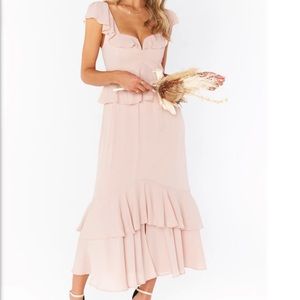 Reese Ruffle midi dress in Dusty Blush Crisp - Show Me Your Mumu